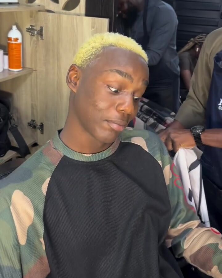 After: an even, bright blonde on a short cut