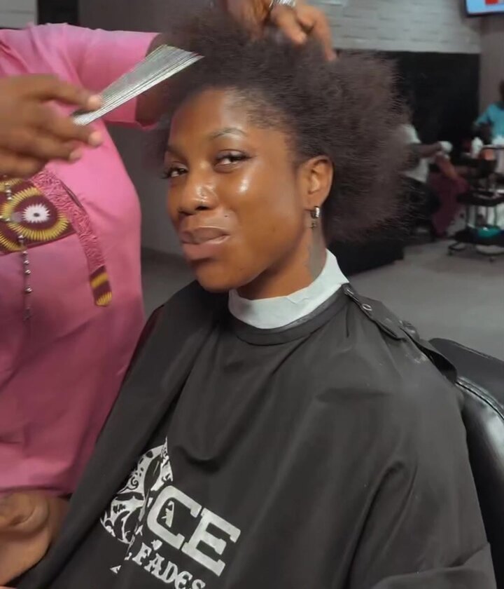 Before: natural afro hair, picked out and ready to cut